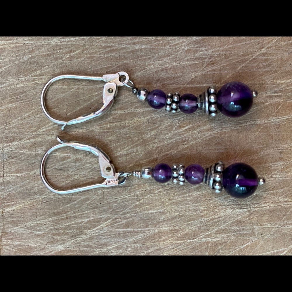 925 sterling silver and amethyst dangle earrings - Picture 5 of 7